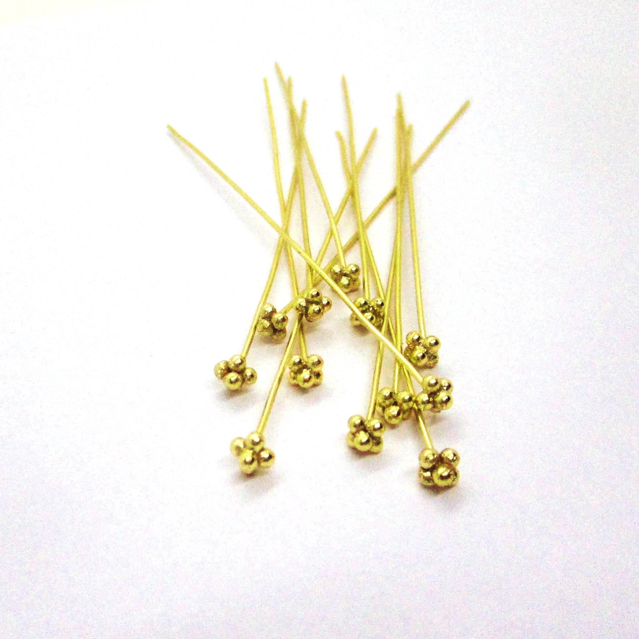 Textured triple-bead gold-overlay copper head pin handcrafted in India.
