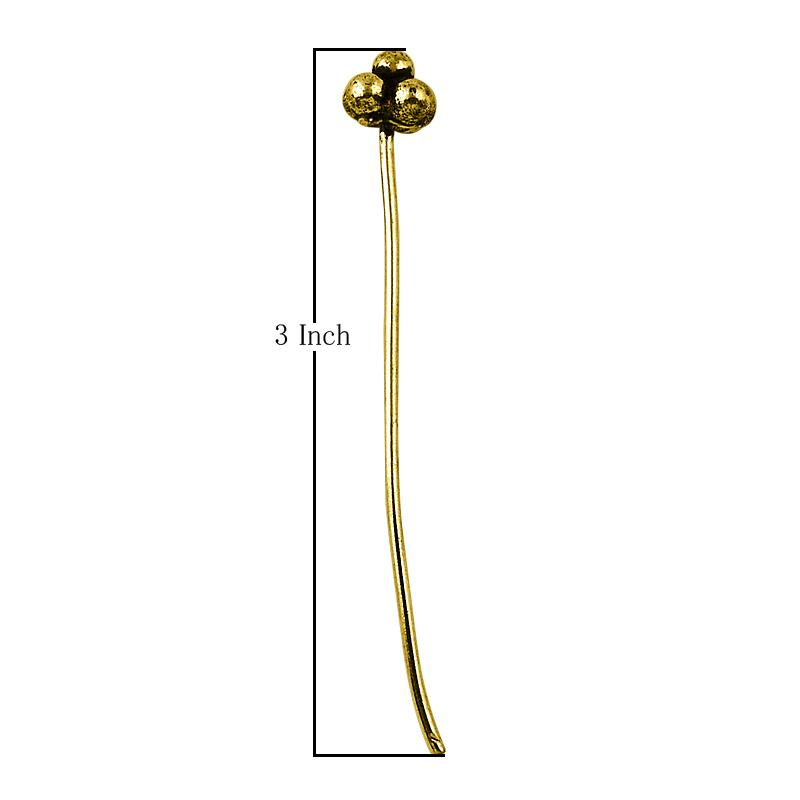 Textured triple-bead gold-overlay copper head pin handcrafted in India.
