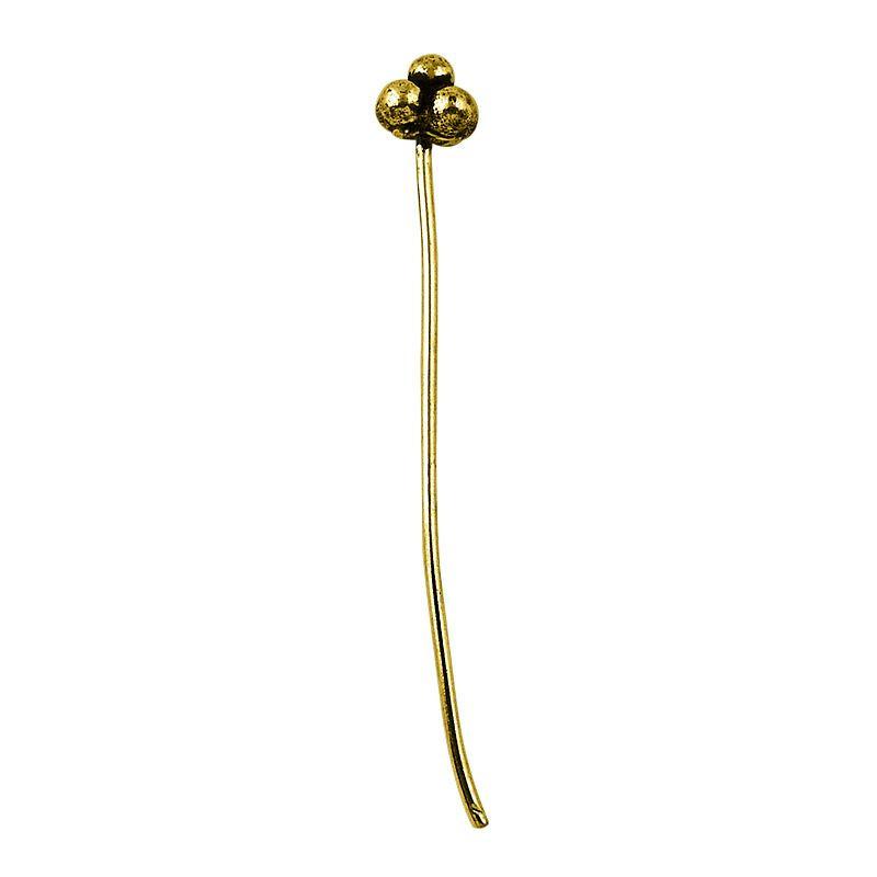 Textured triple-bead gold-overlay copper head pin handcrafted in India.