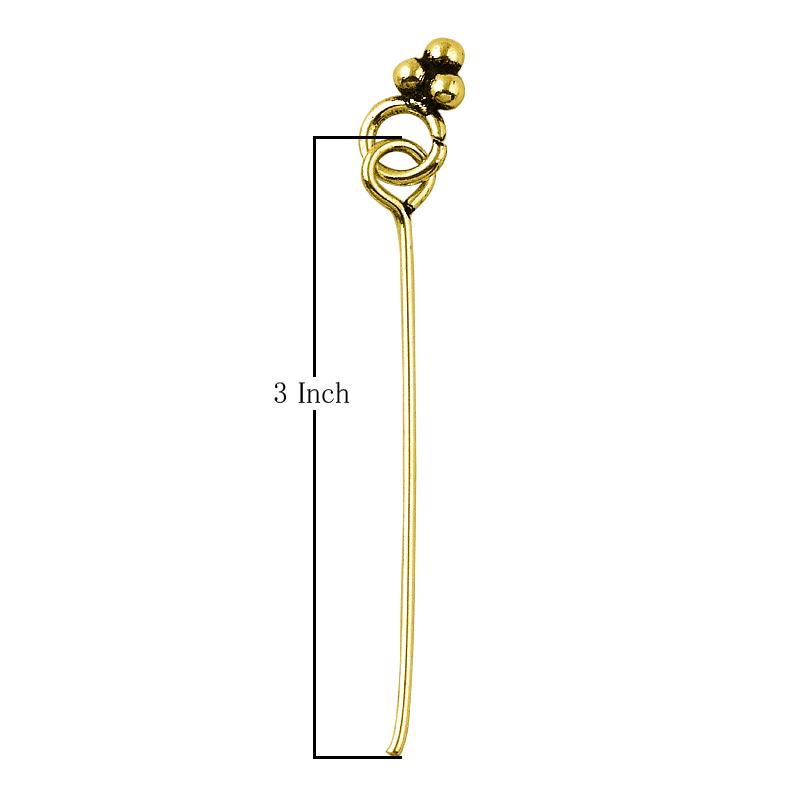 HPG-106-3" 18K Gold Overlay 22 Gauge Head Pin Or Eye Pin With Granulated Ring Beads Bali Designs Inc 