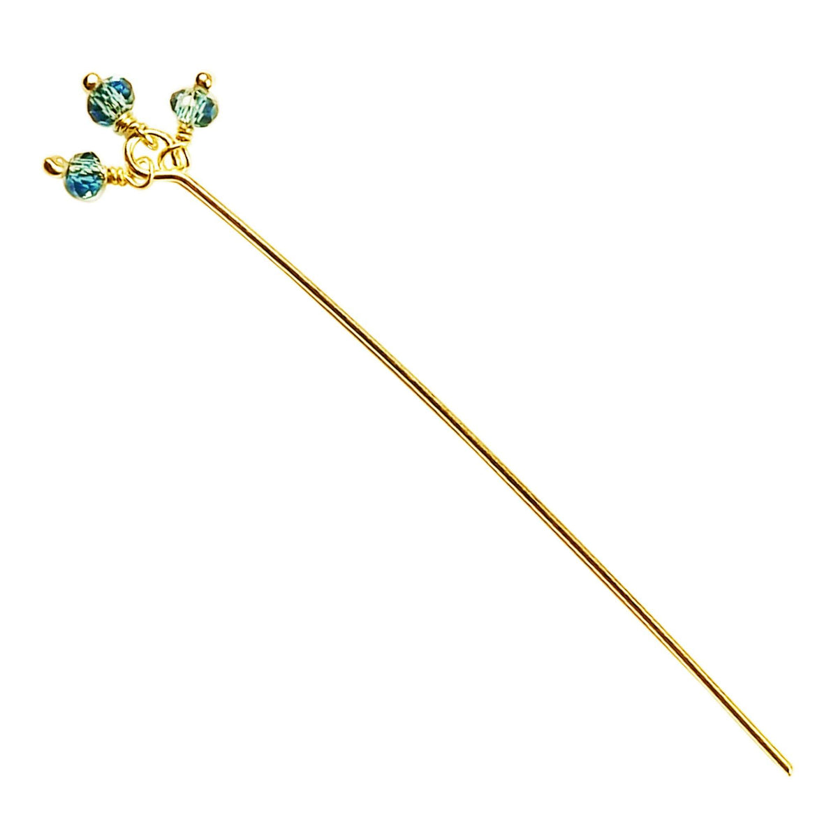 HPG-115-BT-3" 18K Gold Overlay 22 Gauge Head Pin Or Eye Pin With Granulated Bunch of Three 3MM Blue Crystal Quartz Beads Bali Designs Inc 