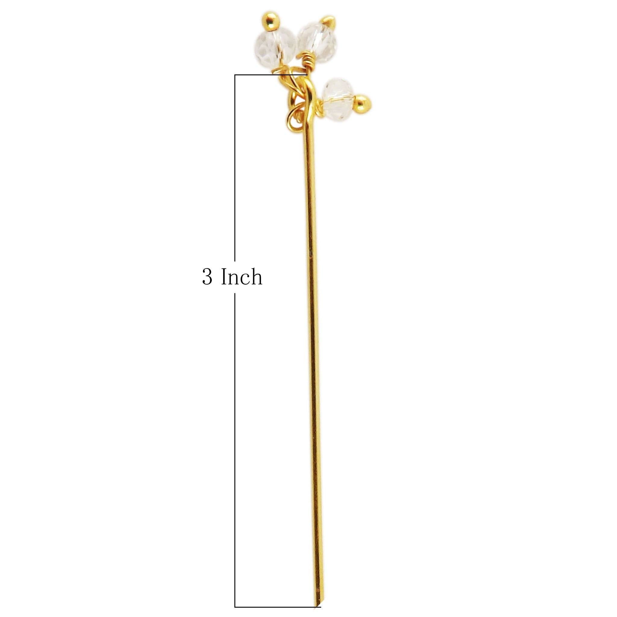 Artistic 18K gold overlay head pin with faceted White Crystal Quartz beads handcrafted in India.