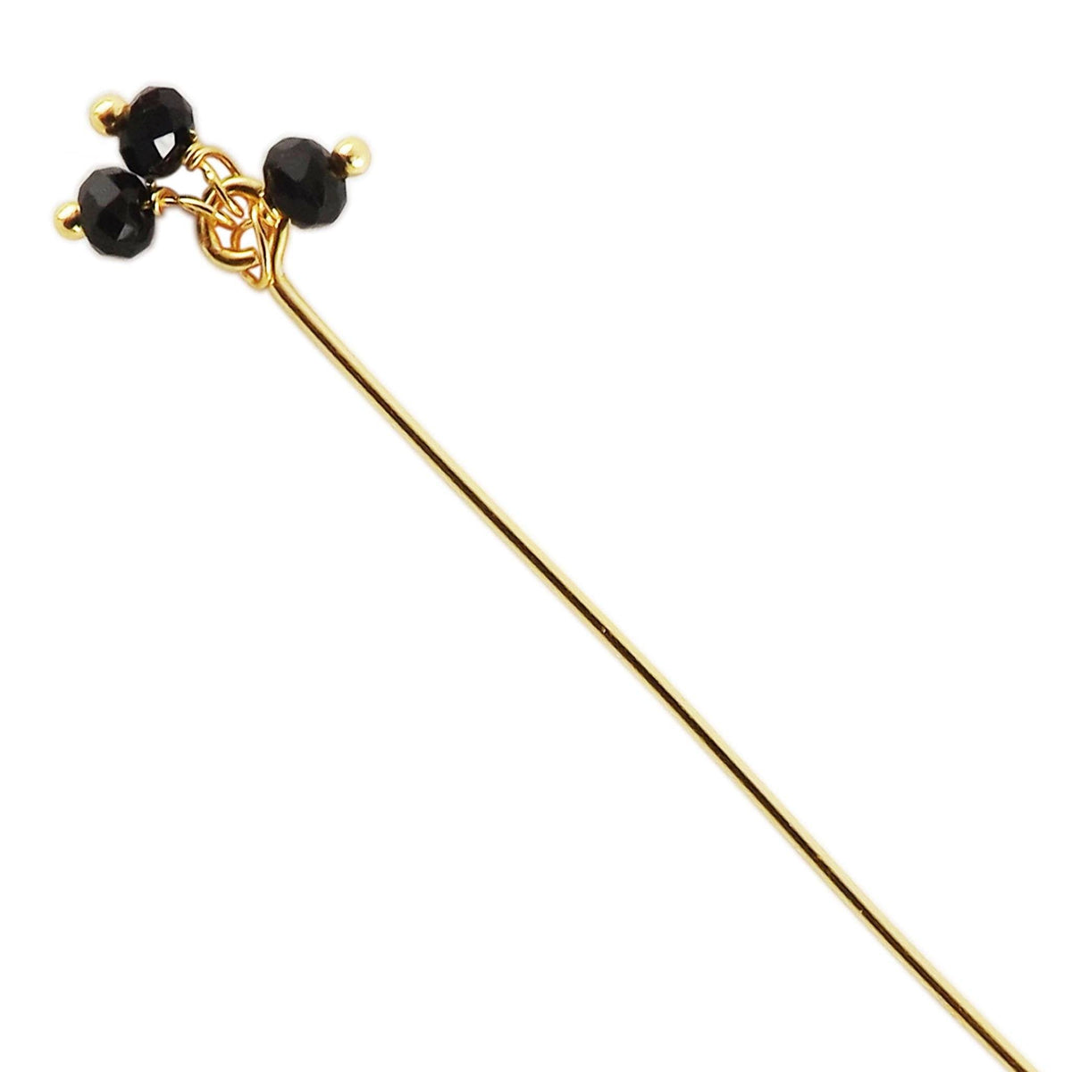 Artistic 18K gold overlay head pin with faceted Black Crystal Quartz beads handcrafted in India.