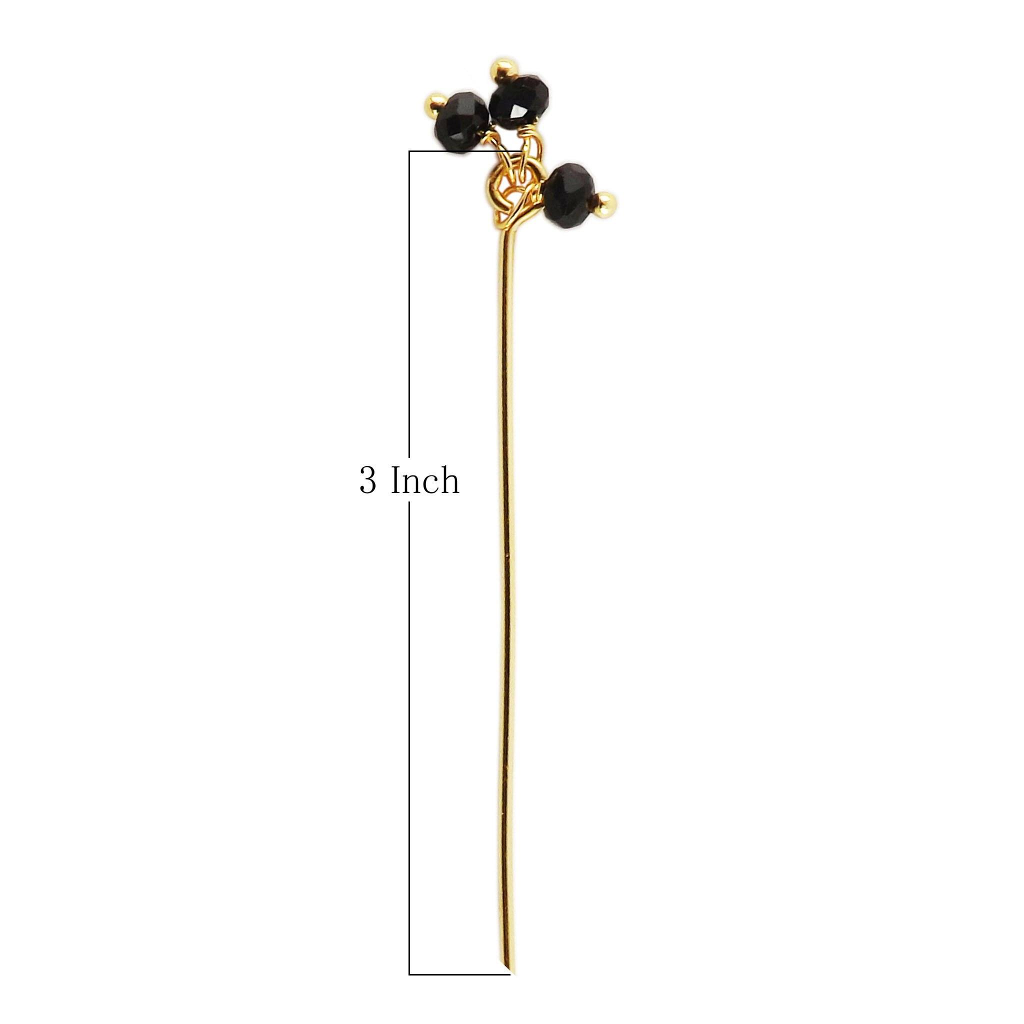 Artistic 18K gold overlay head pin with faceted Black Crystal Quartz beads handcrafted in India.