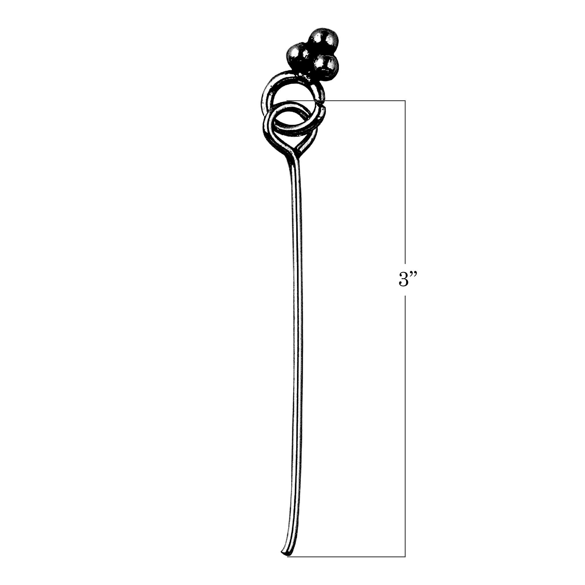 India handcrafted decorative twisted eye pin with black rhodium overlay over copper for retail jewelry crafting.