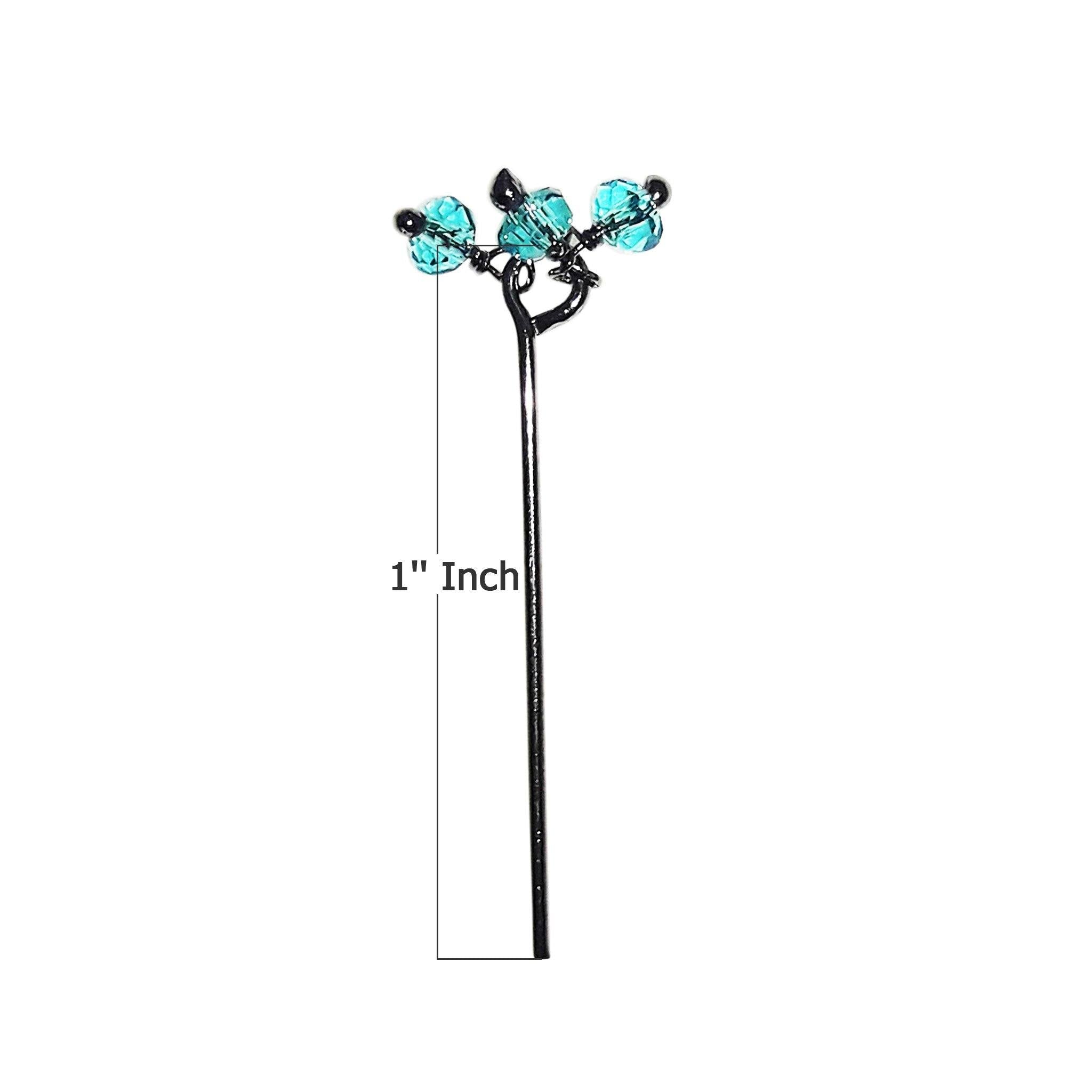 India handcrafted blue crystal quartz cluster pin with black rhodium overlay over copper for retail jewelry crafting.