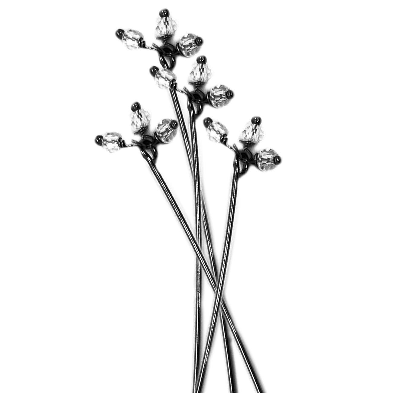 HPR-115-CY-1" Black Rhodium Overlay 22 Gauge Head Pin Or Eye Pin With Granulated Bunch of Three 3MM White Crystal Quartz Beads Bali Designs Inc 