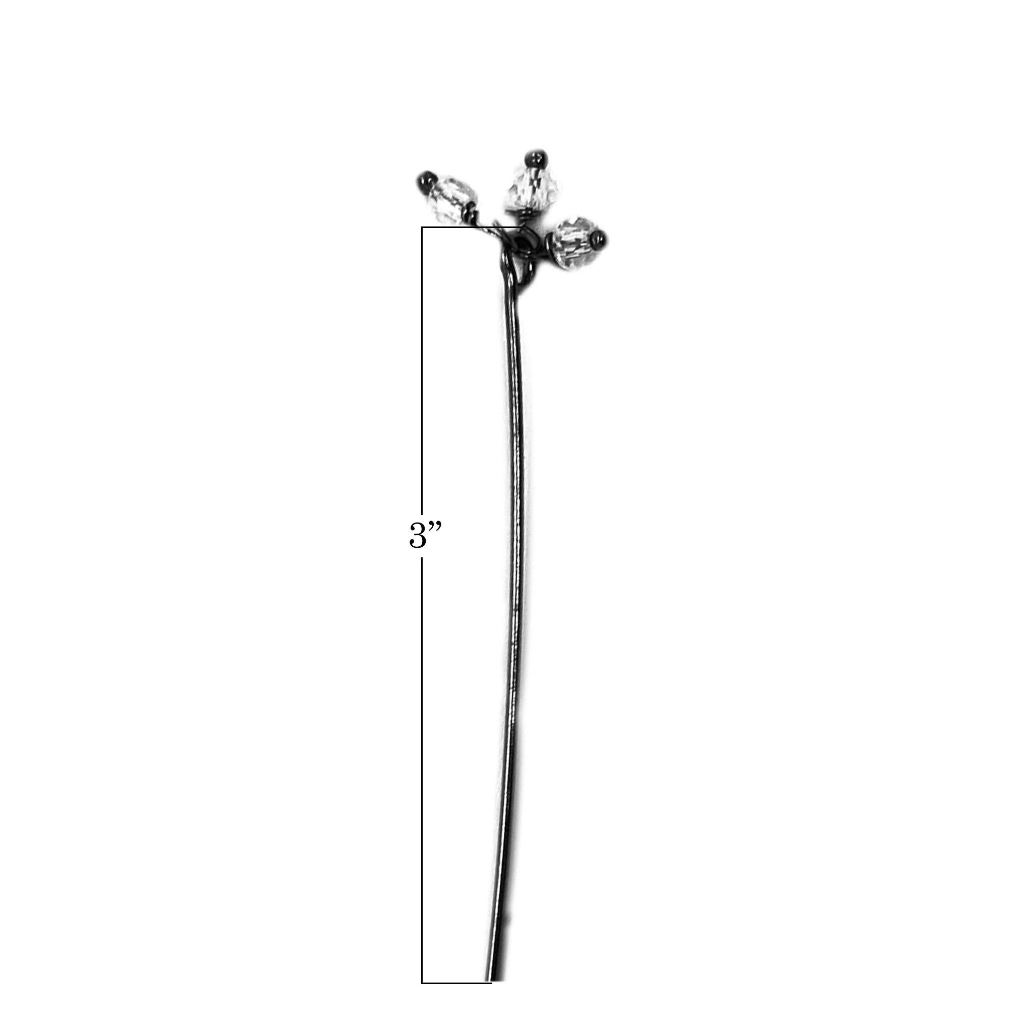 HPR-115-CY-3" Black Rhodium Overlay 22 Gauge Head Pin Or Eye Pin With Granulated Bunch of Three 3MM White Crystal Quartz Beads Bali Designs Inc 