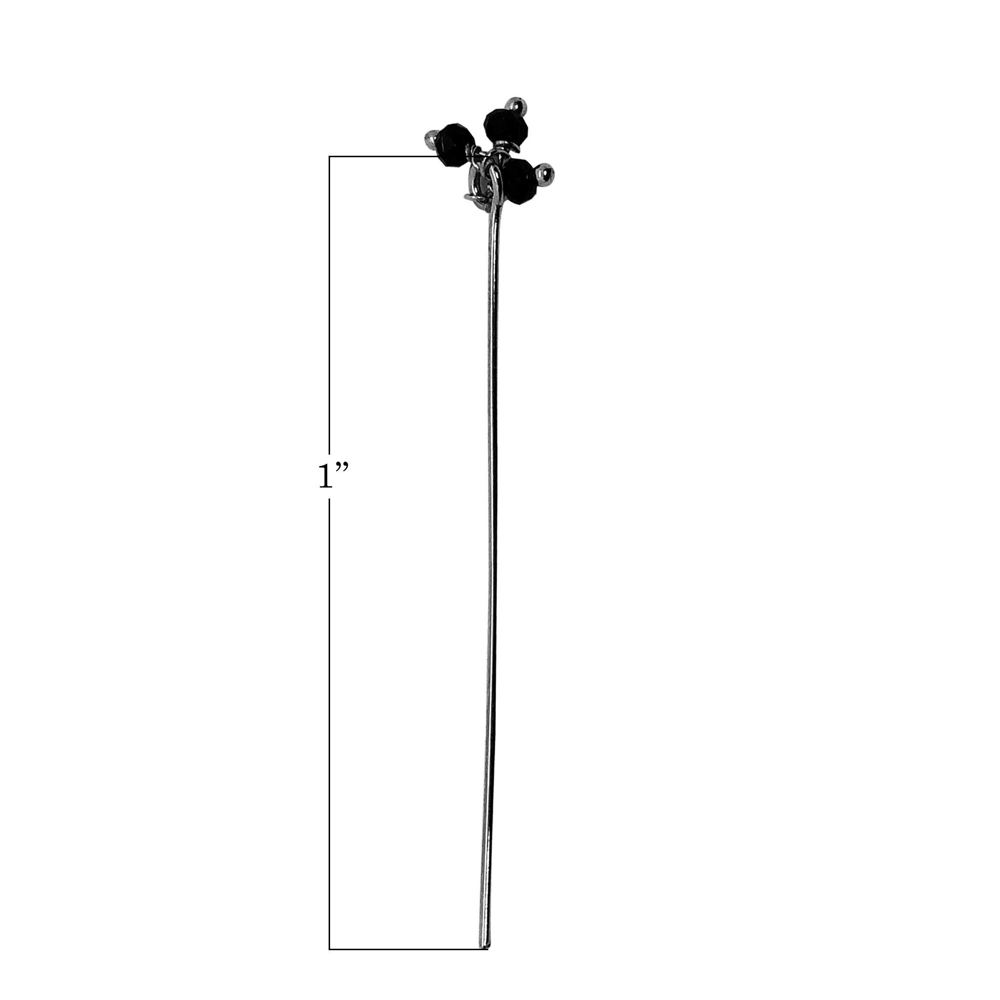 HPR-115-OX-1" Black Rhodium Overlay 22 Gauge Head Pin Or Eye Pin With Granulated Bunch of Three 3MM Black Crystal Quartz Beads Bali Designs Inc 