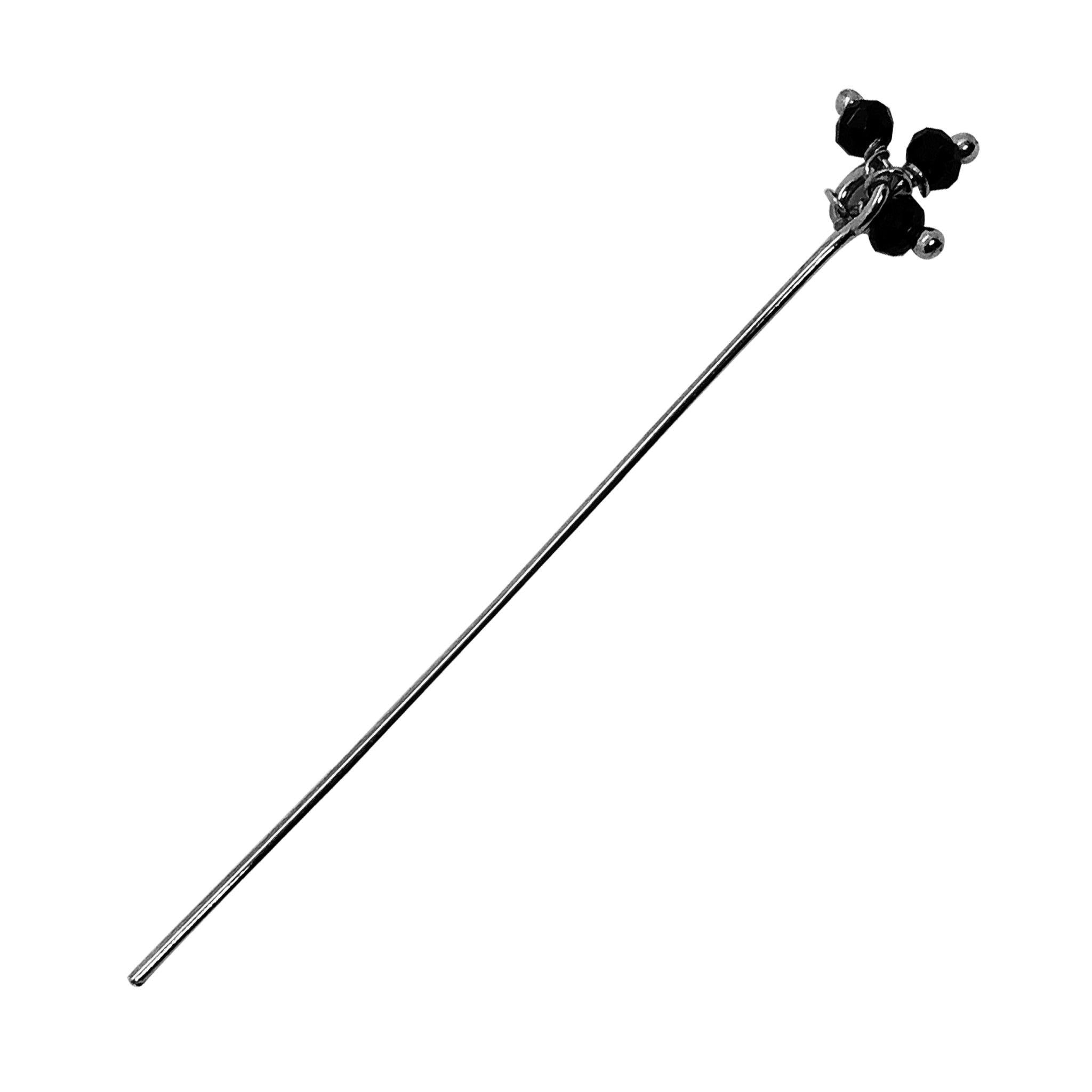 HPR-115-OX-1" Black Rhodium Overlay 22 Gauge Head Pin Or Eye Pin With Granulated Bunch of Three 3MM Black Crystal Quartz Beads Bali Designs Inc 