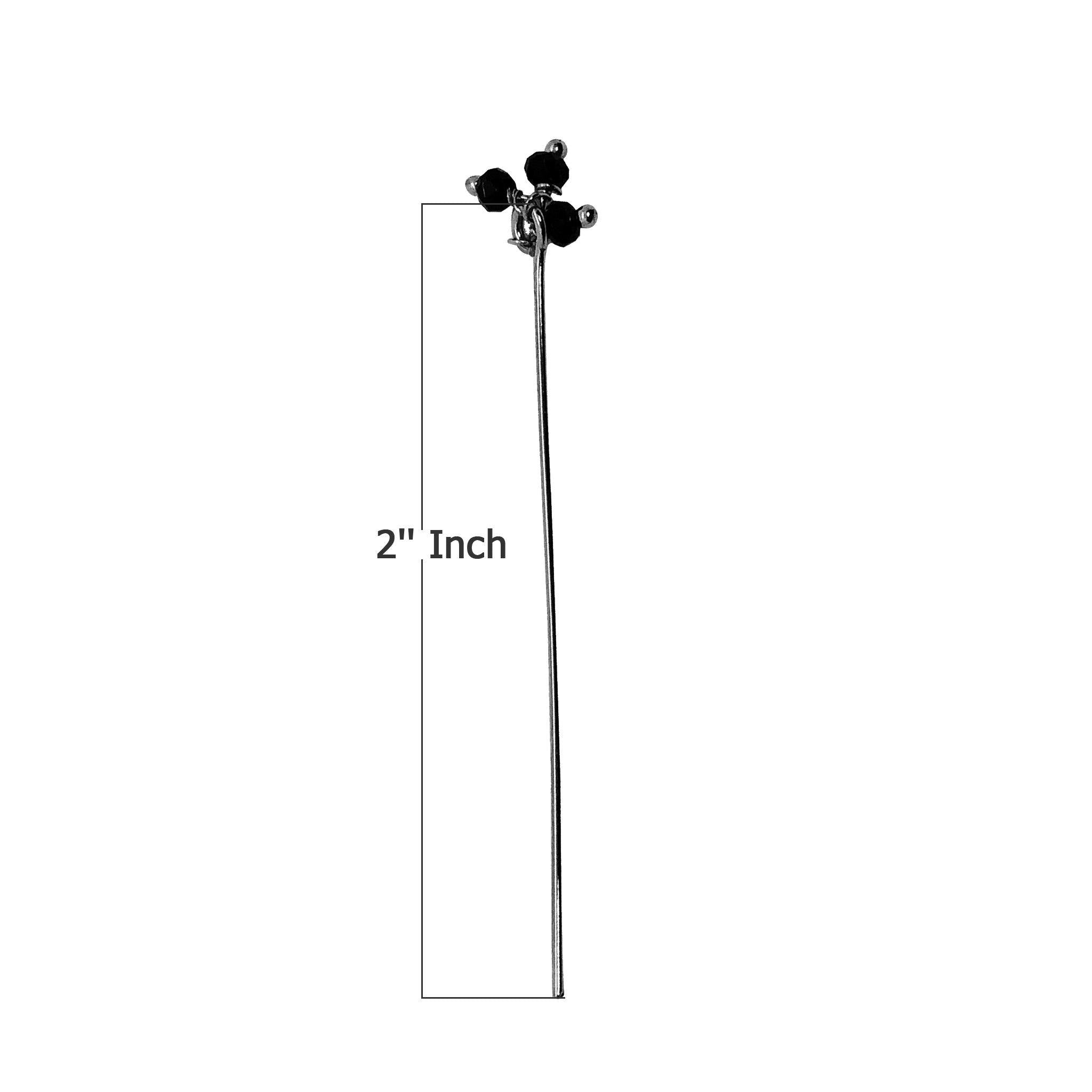 HPR-115-OX-2" Black Rhodium Overlay 22 Gauge Head Pin Or Eye Pin With Granulated Bunch of Three 3MM Black Crystal Quartz Beads Bali Designs Inc 