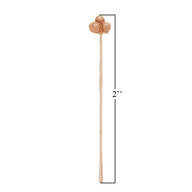 India handcrafted triple ball head pin with rose gold overlay over copper for retail jewelry crafting.