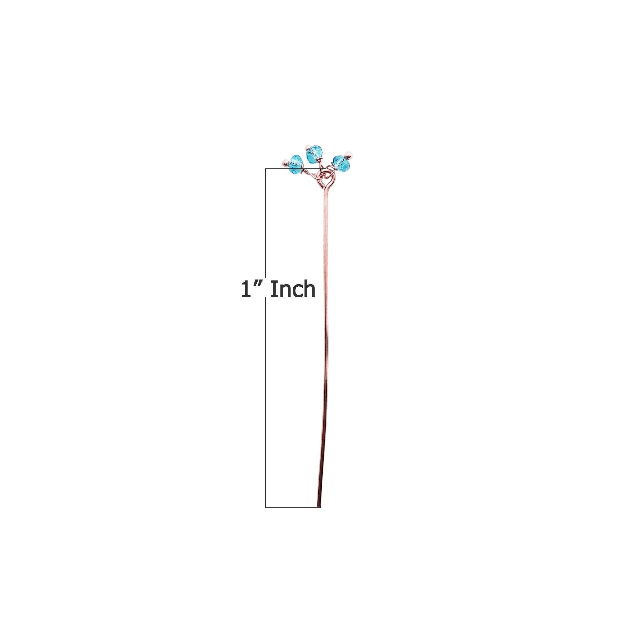 HPRG-115-BT-1" Rose Gold Overlay 22 Gauge Head Pin Or Eye Pin With Granulated Bunch of Three 3MM Blue Crystal Quartz Beads Bali Designs Inc 