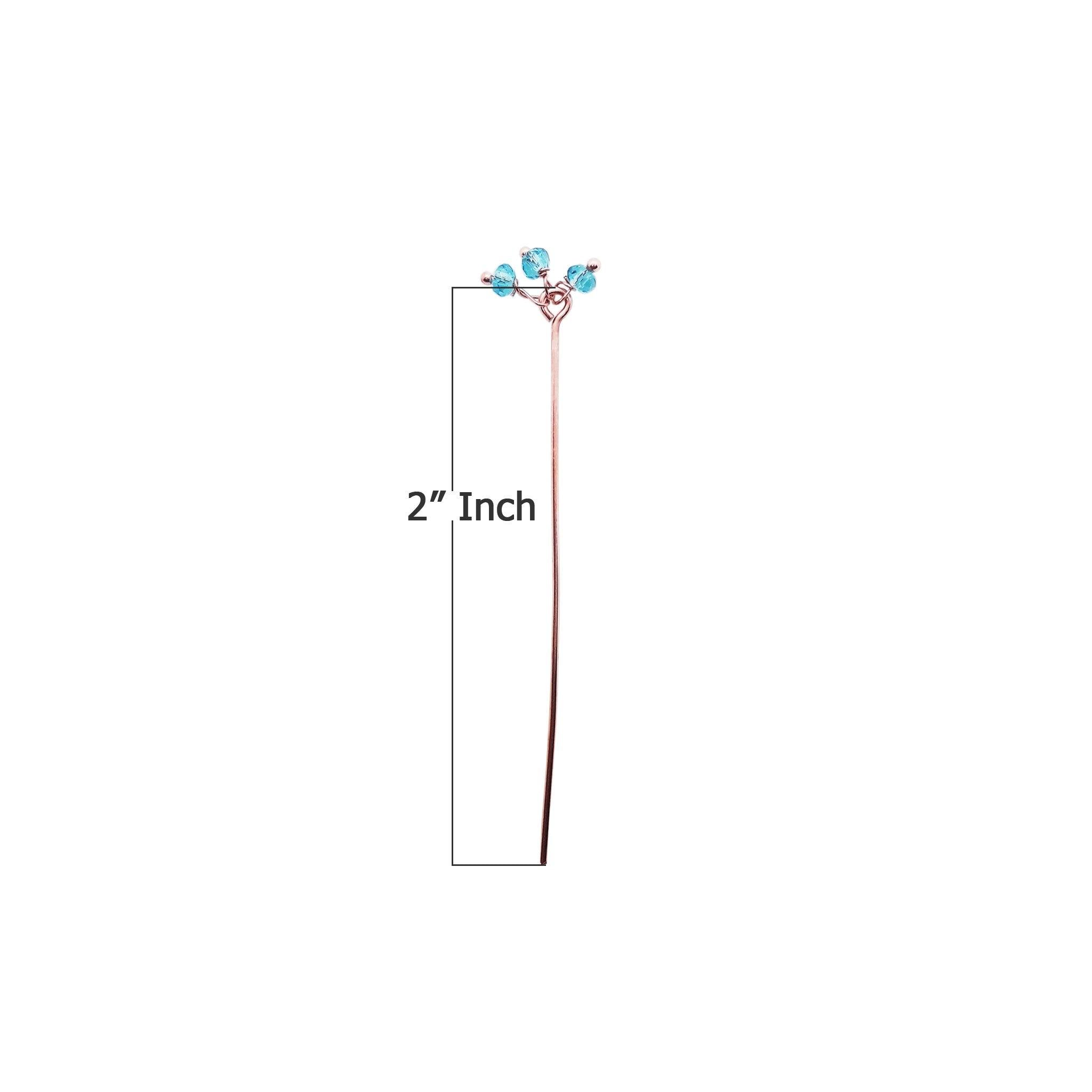 HPRG-115-BT-2" Rose Gold Overlay 22 Gauge Head Pin Or Eye Pin With Granulated Bunch of Three 3MM Blue Crystal Quartz Beads Bali Designs Inc 