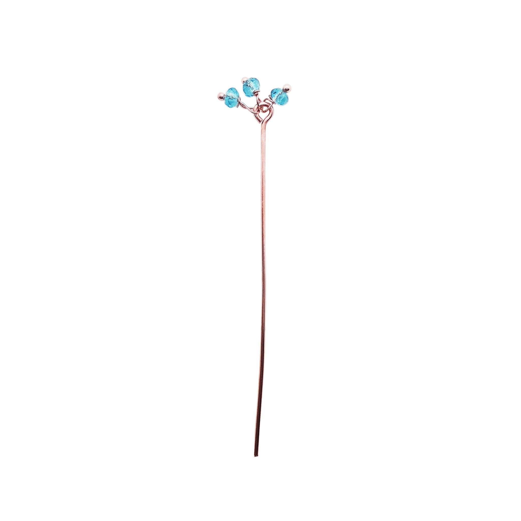 HPRG-115-BT-2" Rose Gold Overlay 22 Gauge Head Pin Or Eye Pin With Granulated Bunch of Three 3MM Blue Crystal Quartz Beads Bali Designs Inc 