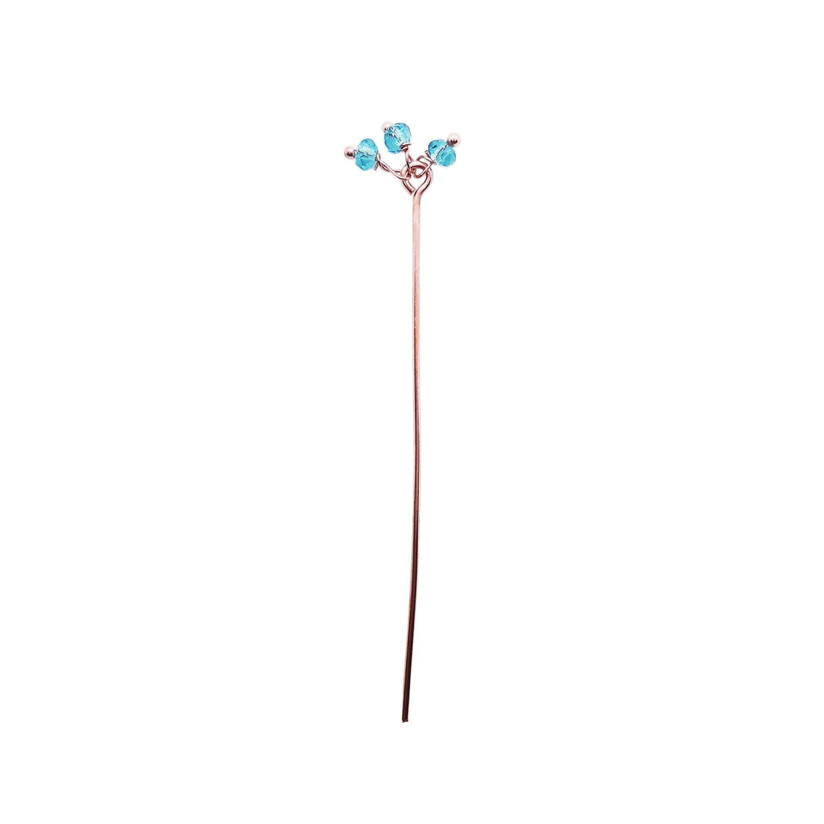 India handcrafted blue crystal quartz cluster pin with rose gold overlay over copper for retail jewelry crafting.
