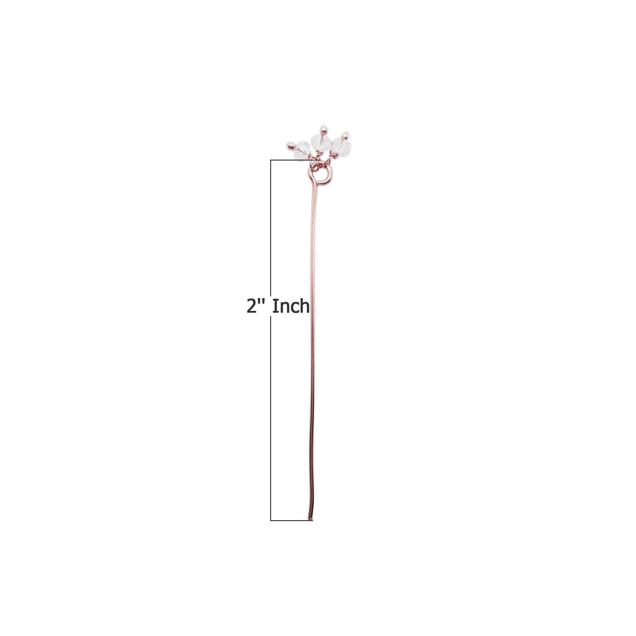 HPRG-115-CY-2" Rose Gold Overlay 22 Gauge Head Pin Or Eye Pin With Granulated Bunch of Three 3MM White Crystal Quartz Beads Bali Designs Inc 