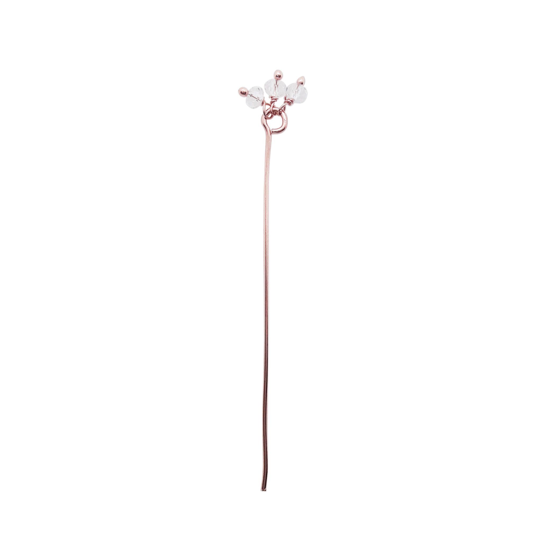 HPRG-115-CY-2" Rose Gold Overlay 22 Gauge Head Pin Or Eye Pin With Granulated Bunch of Three 3MM White Crystal Quartz Beads Bali Designs Inc 
