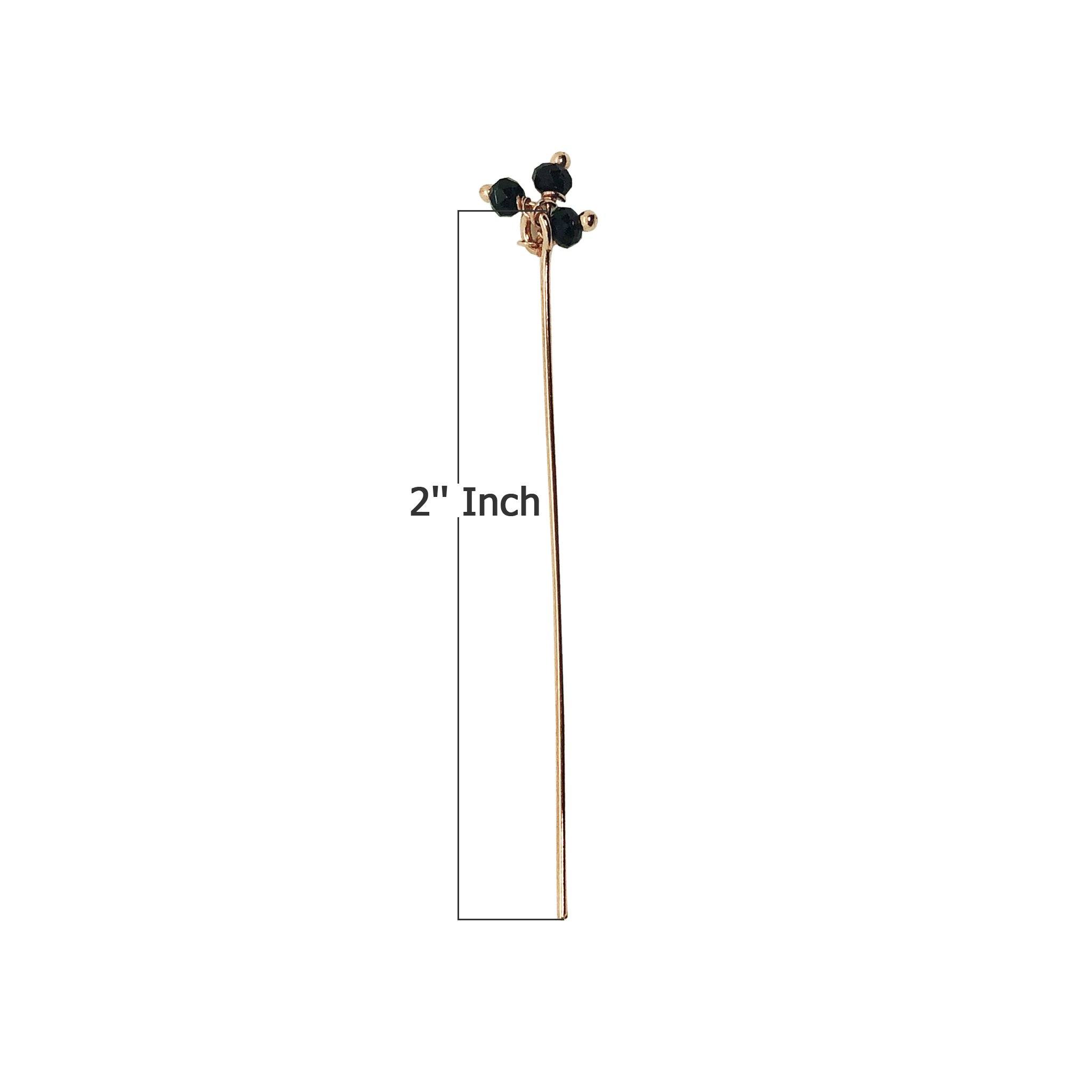 HPRG-115-OX-2" Rose Gold Overlay 22 Gauge Head Pin Or Eye Pin With Granulated Bunch of Three 3MM Black Crystal Quartz Beads Bali Designs Inc 