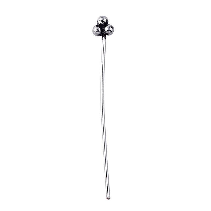 India handcrafted silver overlay over copper triple-ball head pin for retail jewelry crafting.