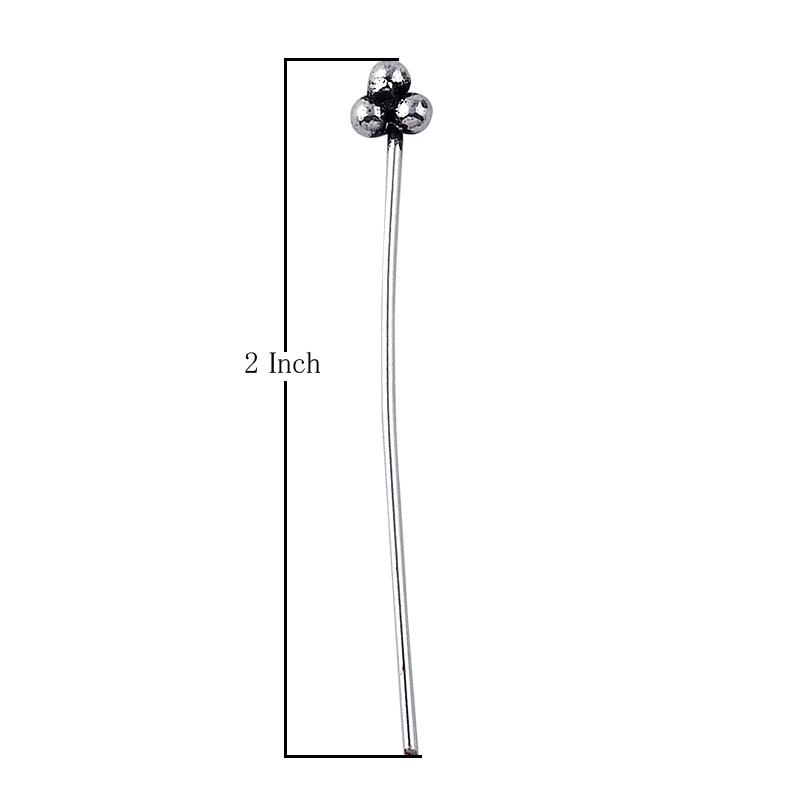 India handcrafted silver overlay over copper triple-ball head pin for retail jewelry crafting.