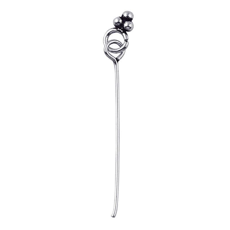 India handcrafted silver overlay over copper knot eye pin with cluster balls for retail jewelry crafting.