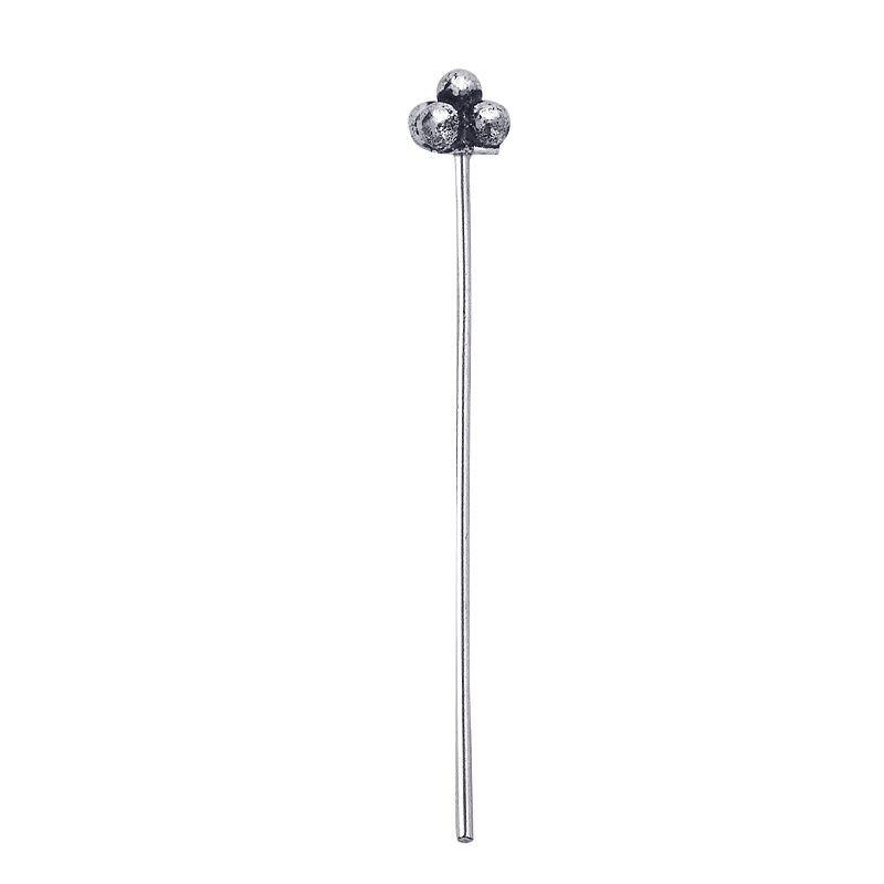 India handcrafted silver overlay over copper triple-ball design head pin for retail jewelry crafting.