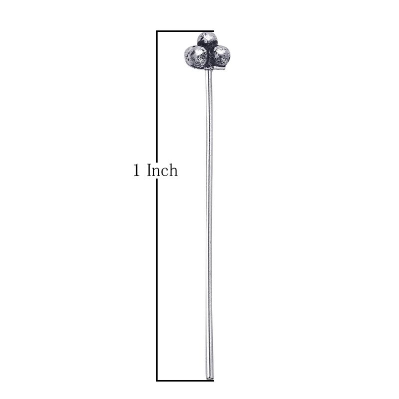 India handcrafted silver overlay over copper triple-ball design head pin for retail jewelry crafting.