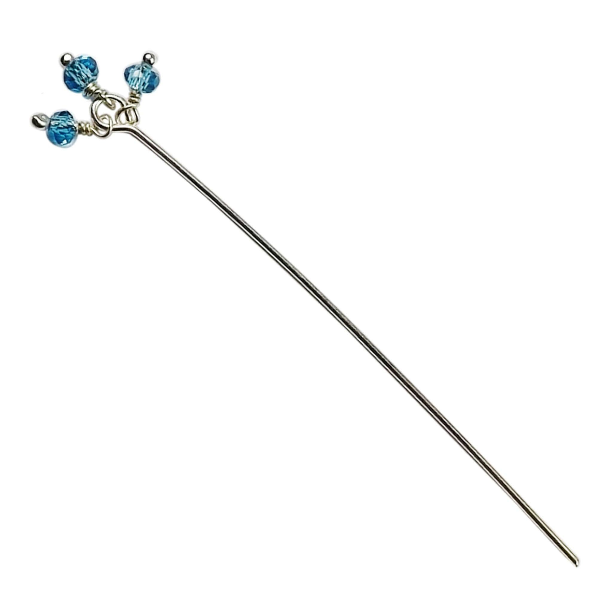 HPSF-115-BT-1" Silver Overlay 22 Gauge Head Pin Or Eye Pin With Granulated Bunch of three 3MM Blue Crystal Quartz Beads Bali Designs Inc 