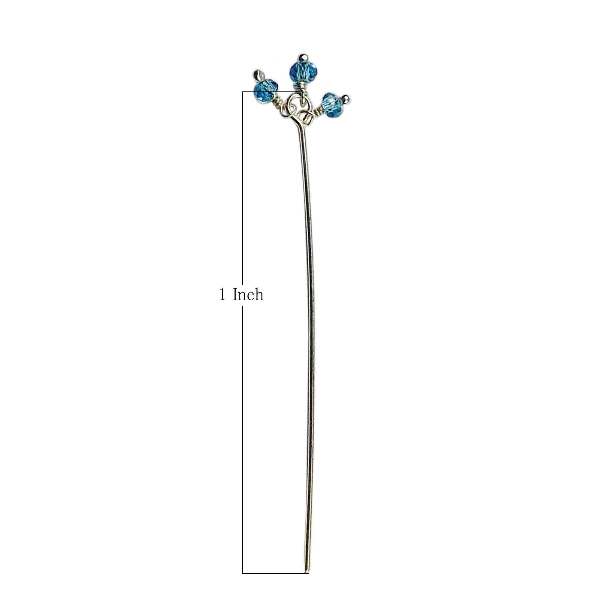 HPSF-115-BT-1" Silver Overlay 22 Gauge Head Pin Or Eye Pin With Granulated Bunch of three 3MM Blue Crystal Quartz Beads Bali Designs Inc 