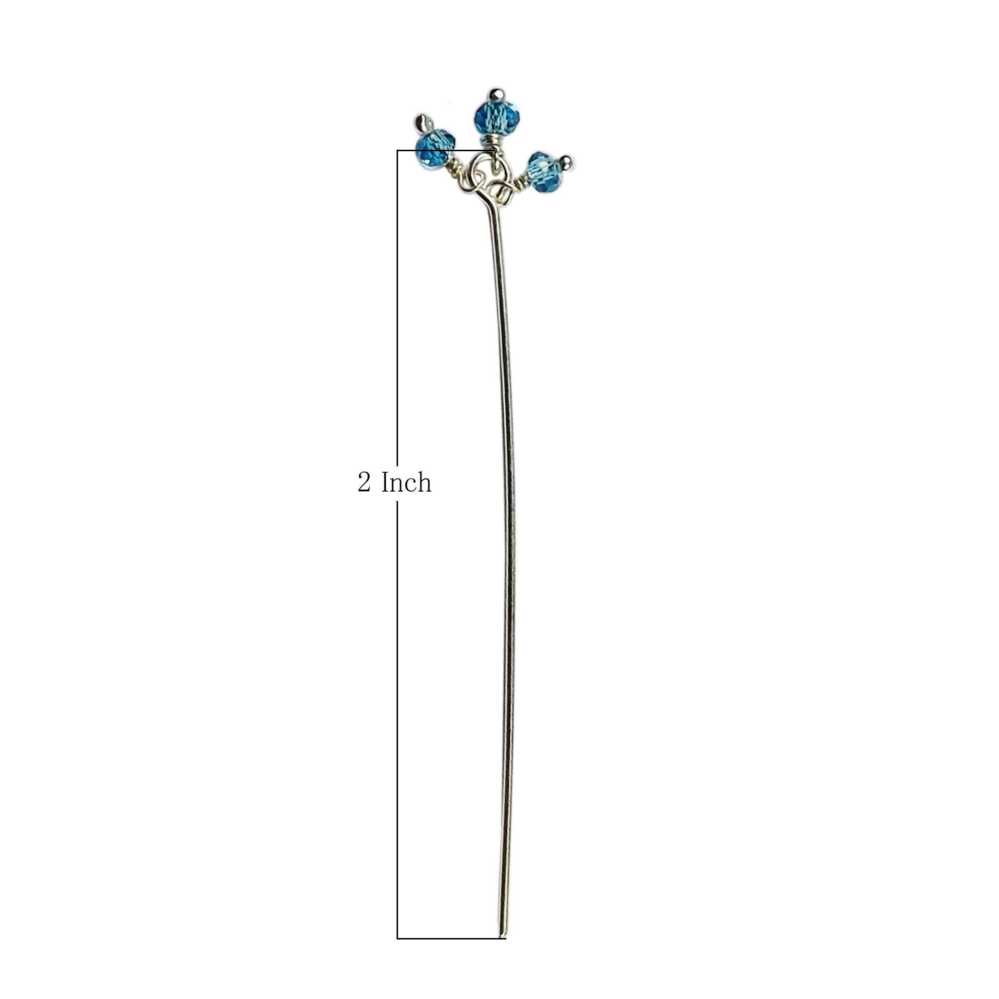 HPSF-115-BT-2" Silver Overlay 22 Gauge Head Pin Or Eye Pin With Granulated Bunch of Three 3MM Blue Crystal Quartz Beads Bali Designs Inc 