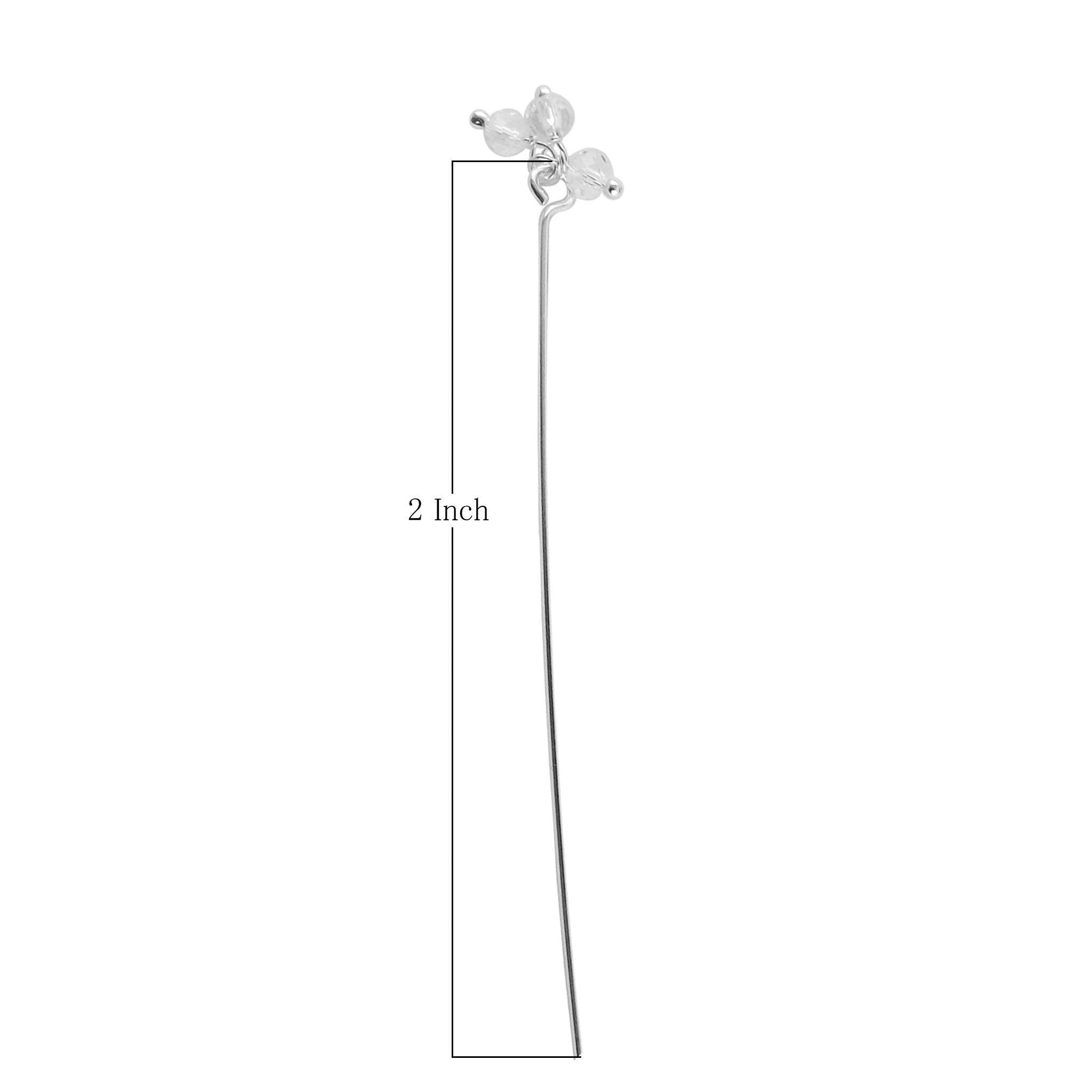 HPSF-115-CY-2" Silver Overlay 22 Gauge Head Pin Or Eye Pin With Granulated Bunch of Three 3MM White Crystal Quartz Beads Bali Designs Inc 