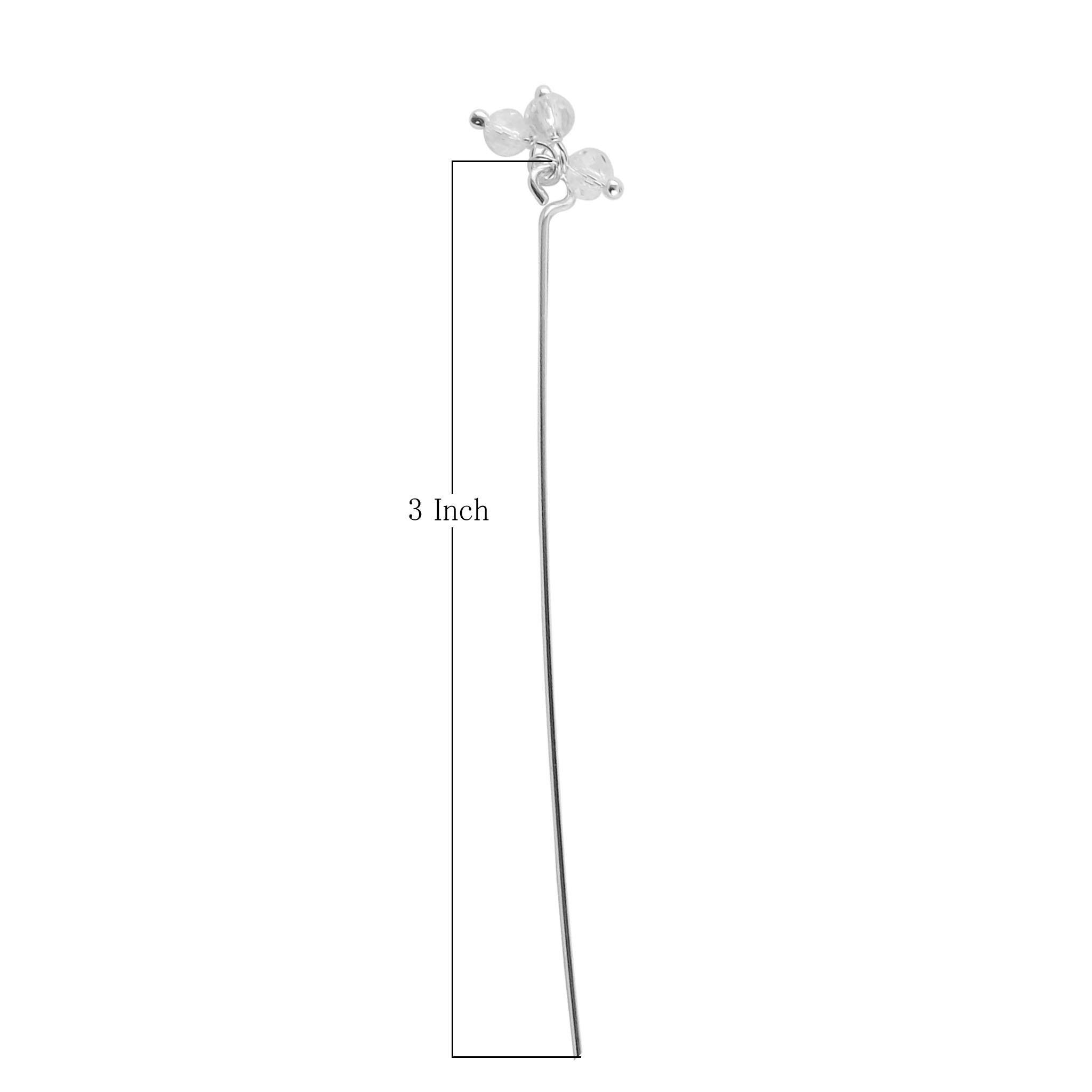 HPSF-115-CY-3" Silver Overlay 22 Gauge Head Pin Or Eye Pin With Granulated Bunch of Three 3MM White Crystal Quartz Beads Bali Designs Inc 