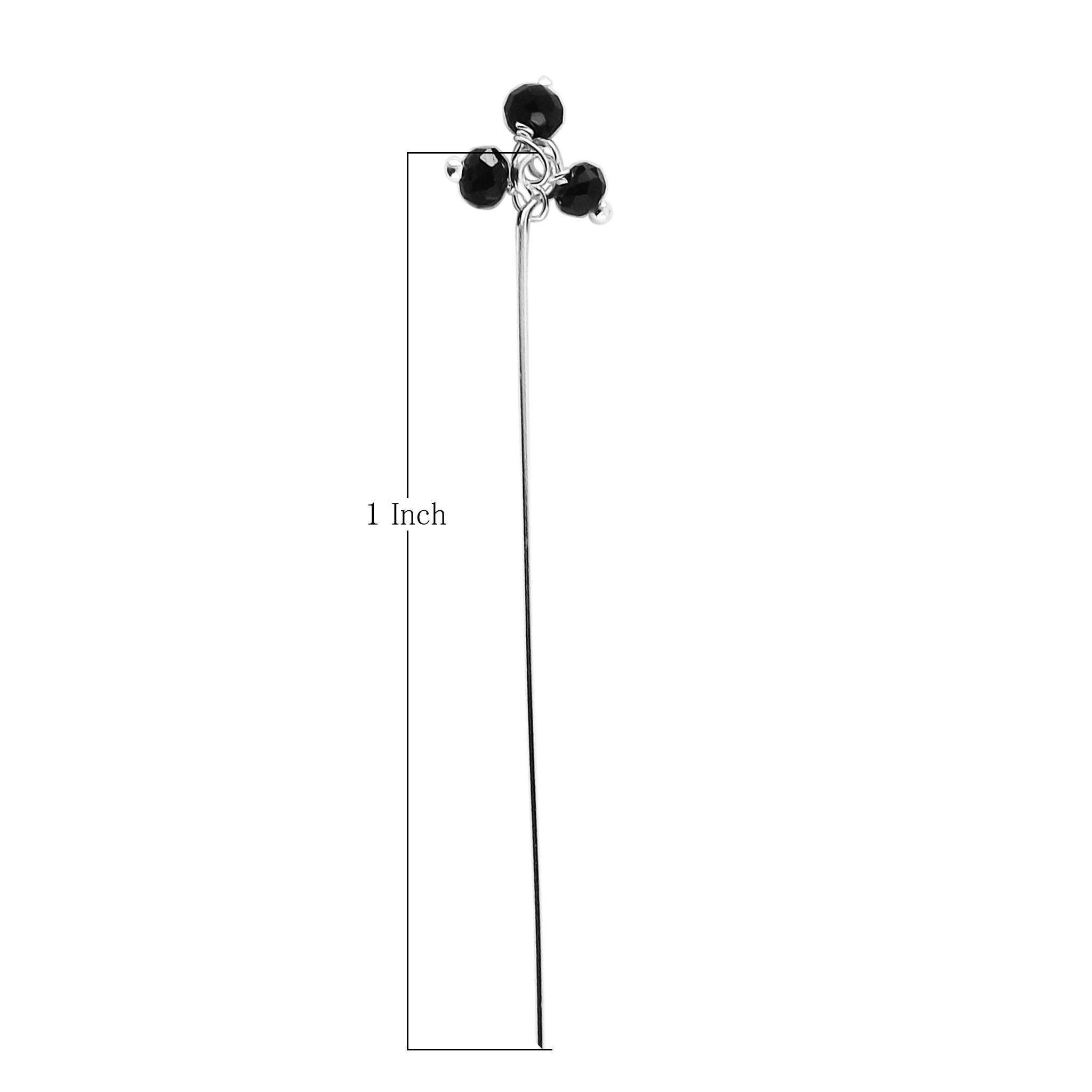 HPSF-115-OX-1" Silver Overlay 22 Gauge Head Pin Or Eye Pin With Granulated Bunch of Three 3MM Black Crystal Quartz Beads Bali Designs Inc 