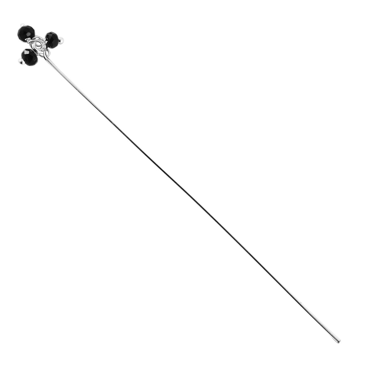 Handcrafted Silver Overlay India headpin with Black Crystal Quartz floral beads