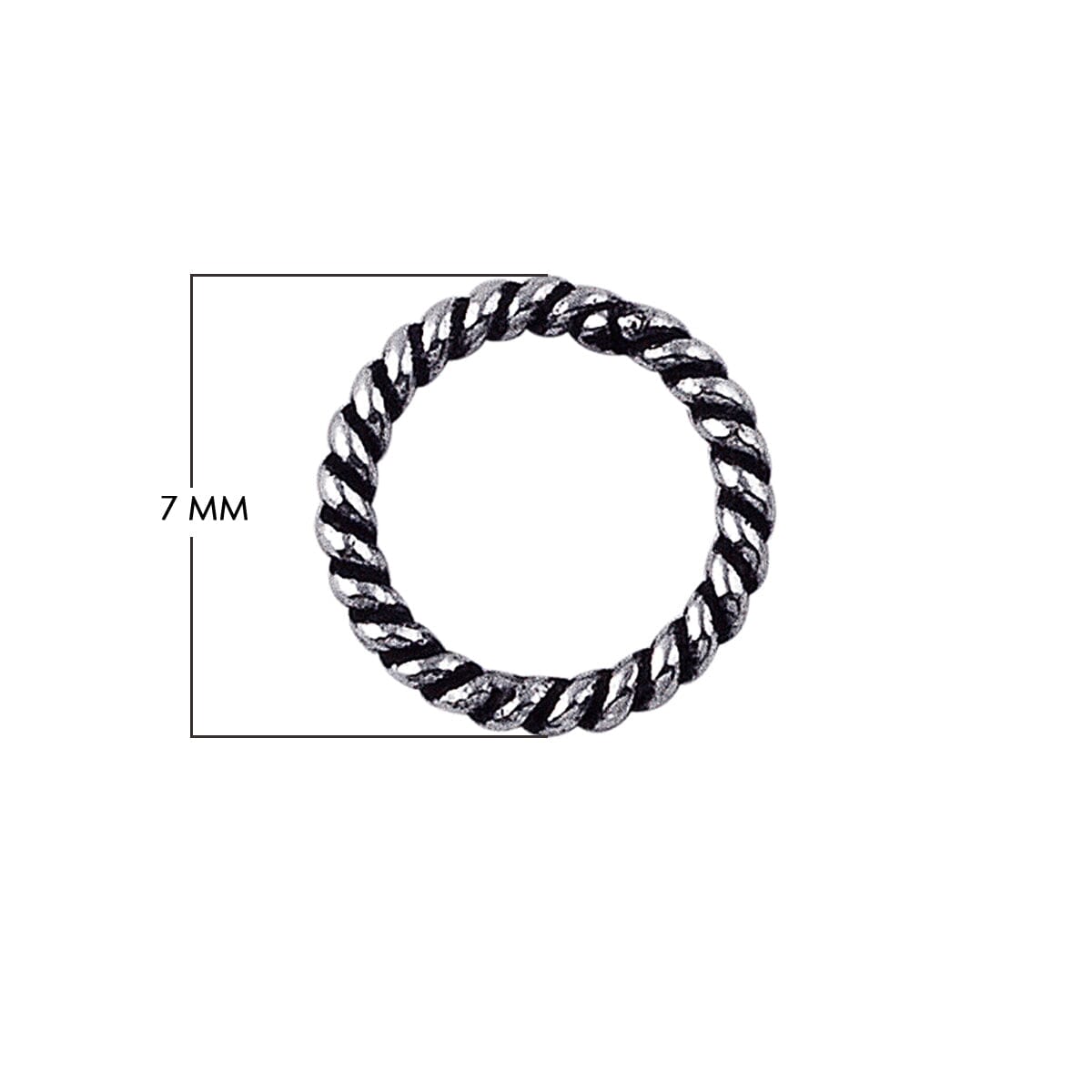 JCSF-102 Silver Overlay Closed Jump Ring Twisted Oxidised Beads Bali Designs Inc 7MM 