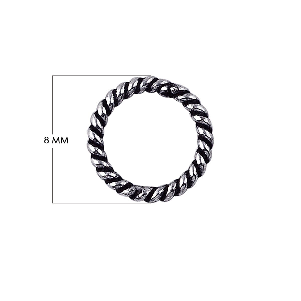 JCSF-102 Silver Overlay Closed Jump Ring Twisted Oxidised Beads Bali Designs Inc 8MM 