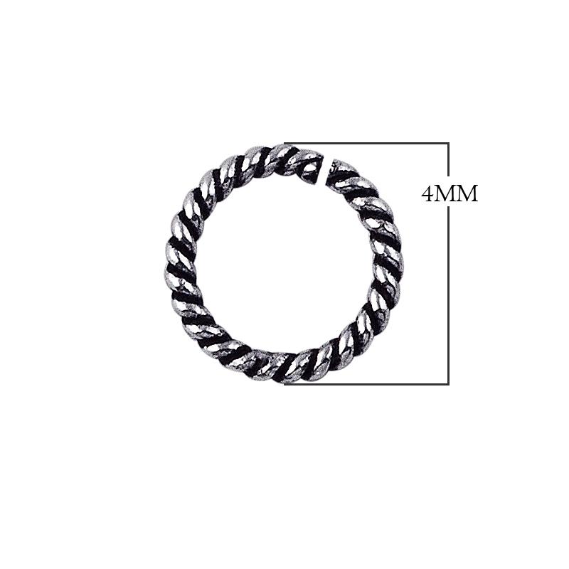 JOSS-102-4MM Sterling Silver Open Jump Ring Twisted Oxidised Beads Bali Designs Inc 