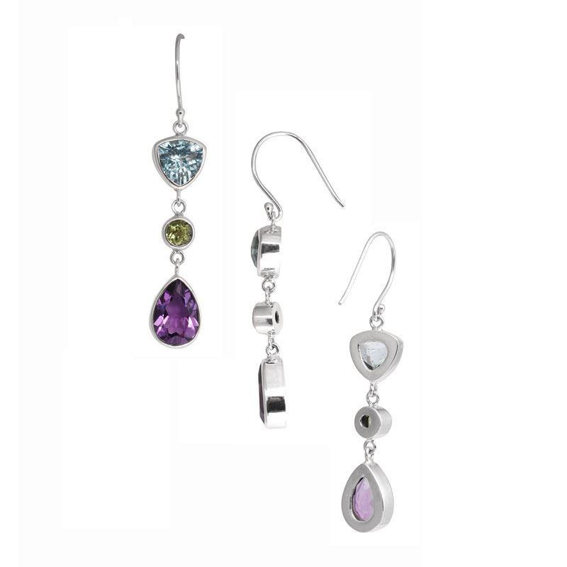 NKLE-032-CO1 Sterling Silver Earring With Peridot, Blue Topaz, Amethyst Jewelry Bali Designs Inc 