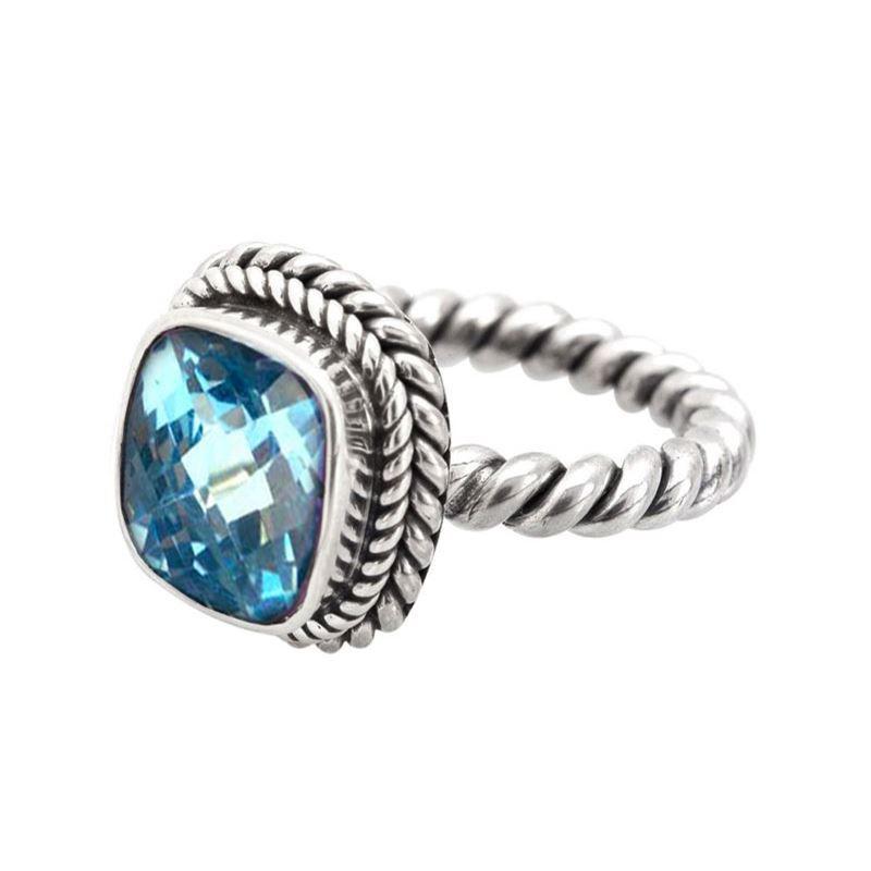 NKLR-001-BT-5" Sterling Silver Ring With Blue Topaz Q. Jewelry Bali Designs Inc 