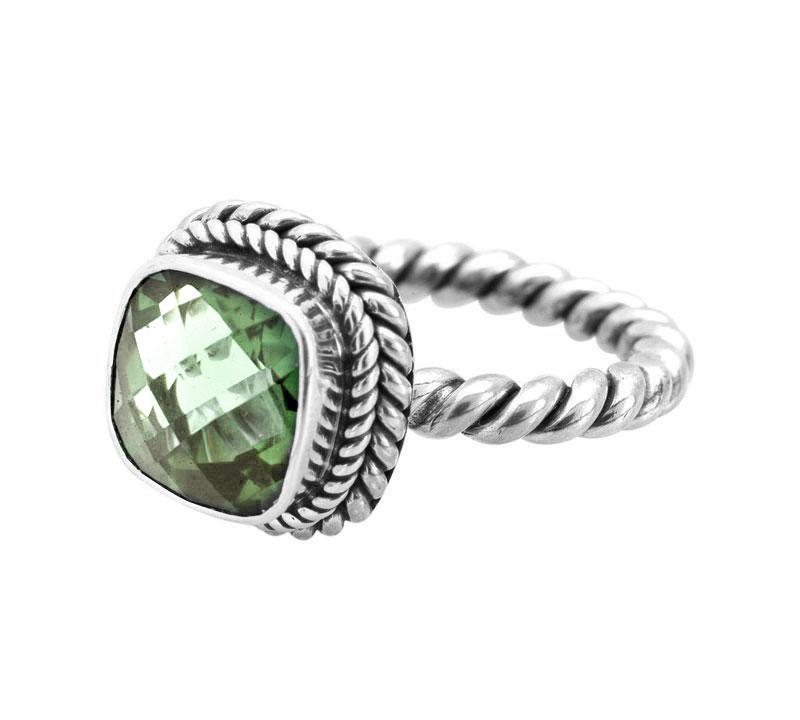 NKLR-001-GAM-6" Sterling Silver Ring With Green Amethyst Q. Jewelry Bali Designs Inc 