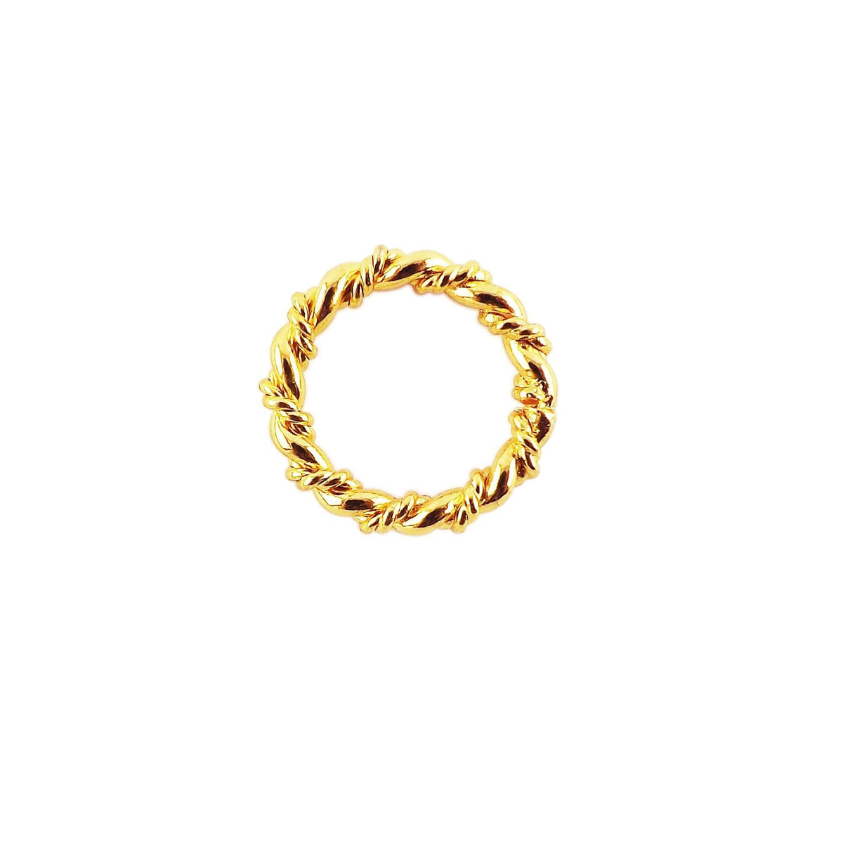 Elegant 18K Gold Overlay Copper rope style jewelry ring with twisted textured surface and polished gold finish, handcrafted in India for DIY jewelry making and creative designs.