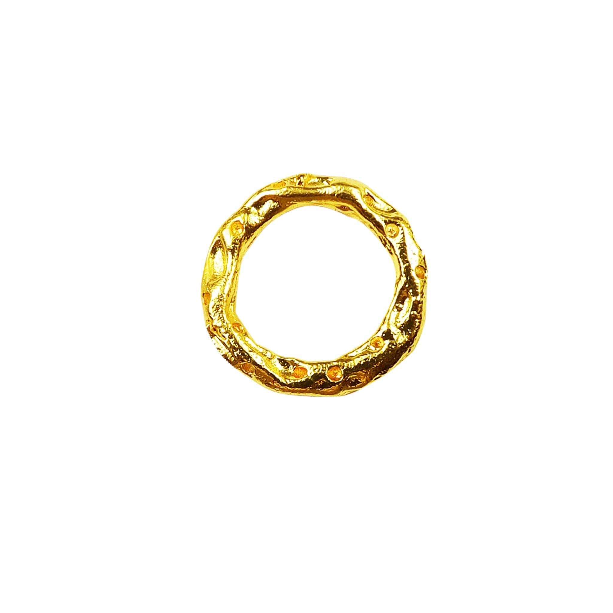 Minimalist hammered circle ring with 18K Gold Overlay over Copper, handcrafted artisan jewelry from India.