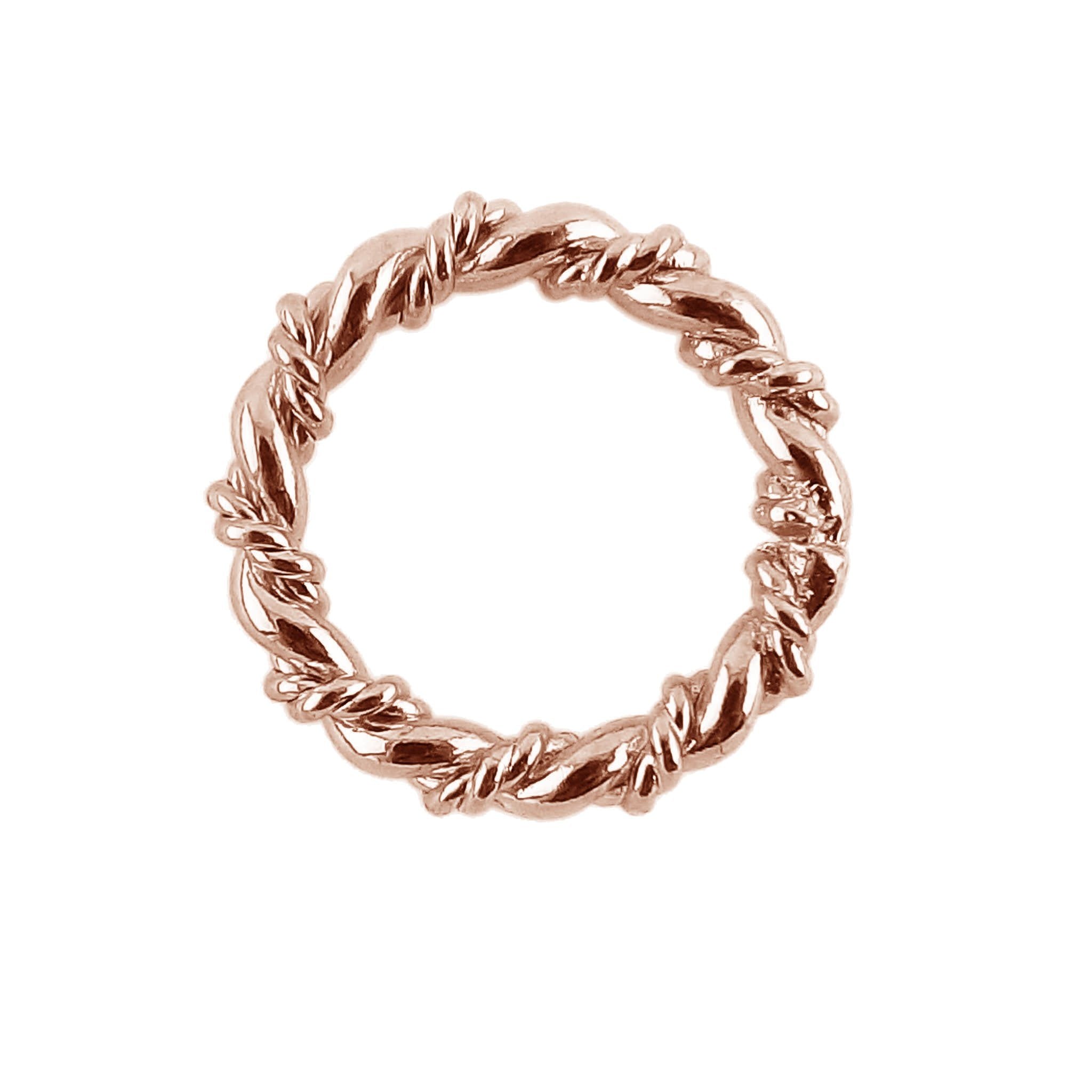 Handcrafted braided Rose Gold Overlay Over Copper ring with polished rope texture, made in India