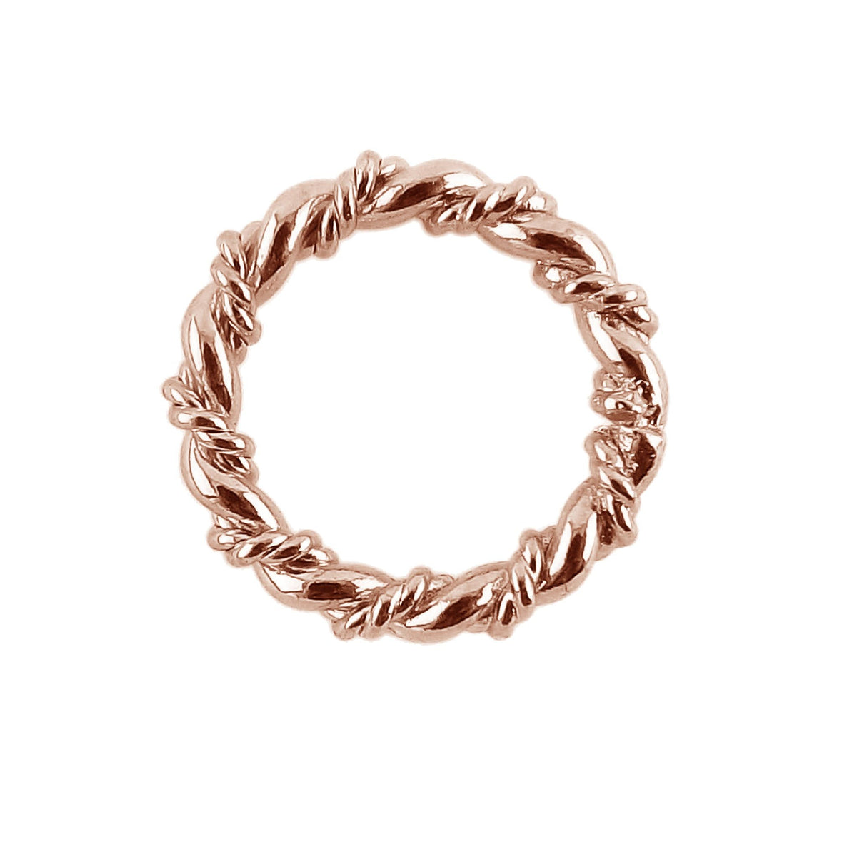 Handcrafted braided Rose Gold Overlay Over Copper ring with polished rope texture, made in India