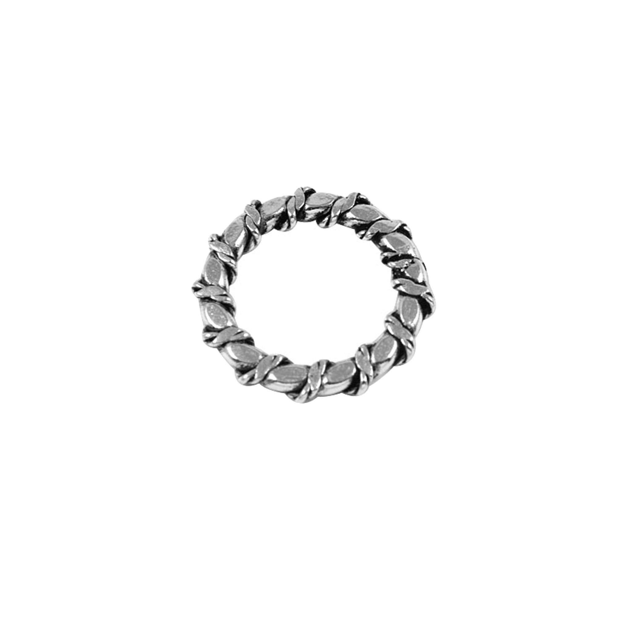 Artisan twisted link silver overlay over copper band ring with textured finish handcrafted in India