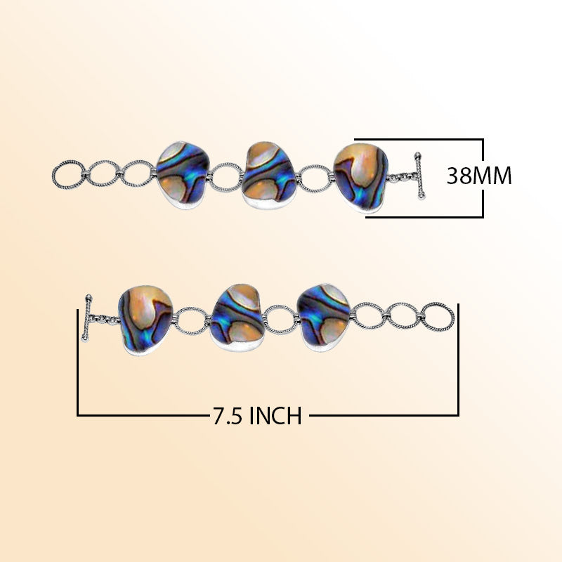 Sterling Silver Bracelet With Organic Abalone Shell And Textured Links