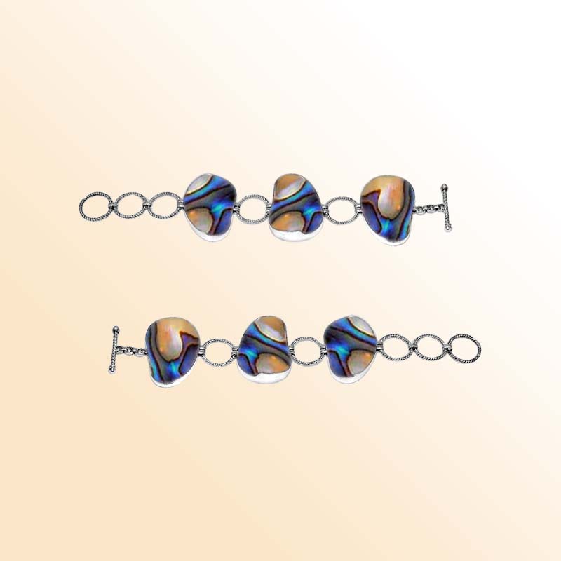 Sterling Silver Bracelet With Organic Abalone Shell And Textured Links