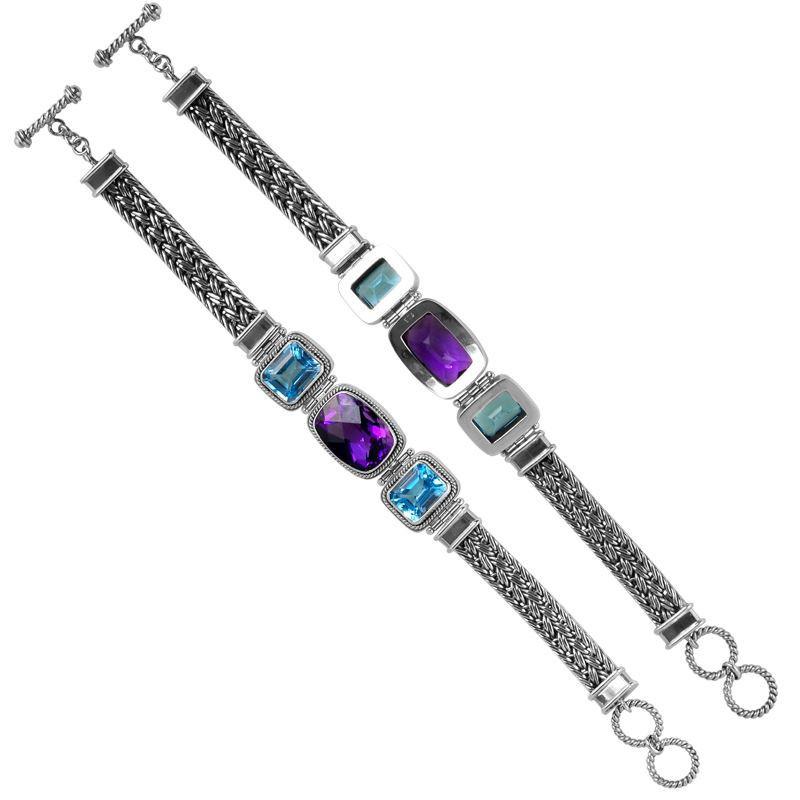 SB-1786-CO2 Sterling Silver Bracelet With Blue Topaz Q., Amethyst Q. Jewelry Bali Designs Inc 