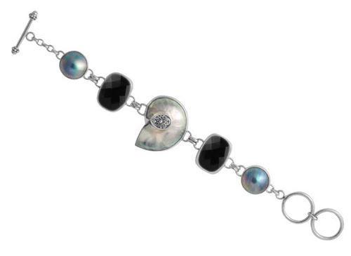 SB-1789-CO2 Sterling Silver Bracelet With Black Onyx, Gray Mabe Pearl, Shell Jewelry Bali Designs Inc 